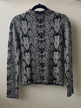 Worthington Mock Neck Black/Tan/Gold Snake-Print Knit Sweater Top- Size Small